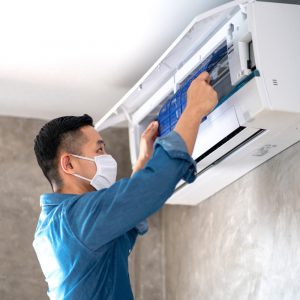 Technician Man Repairing Cleaning Maintenance Air Conditioner